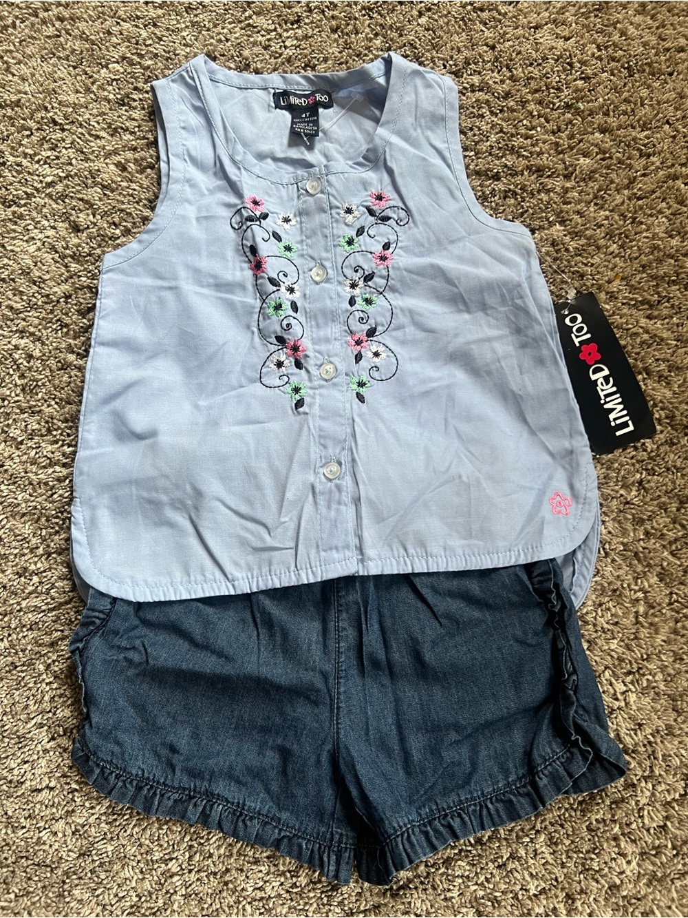 Limited Too Pale Blue Floral Embroidered Button-Front Top